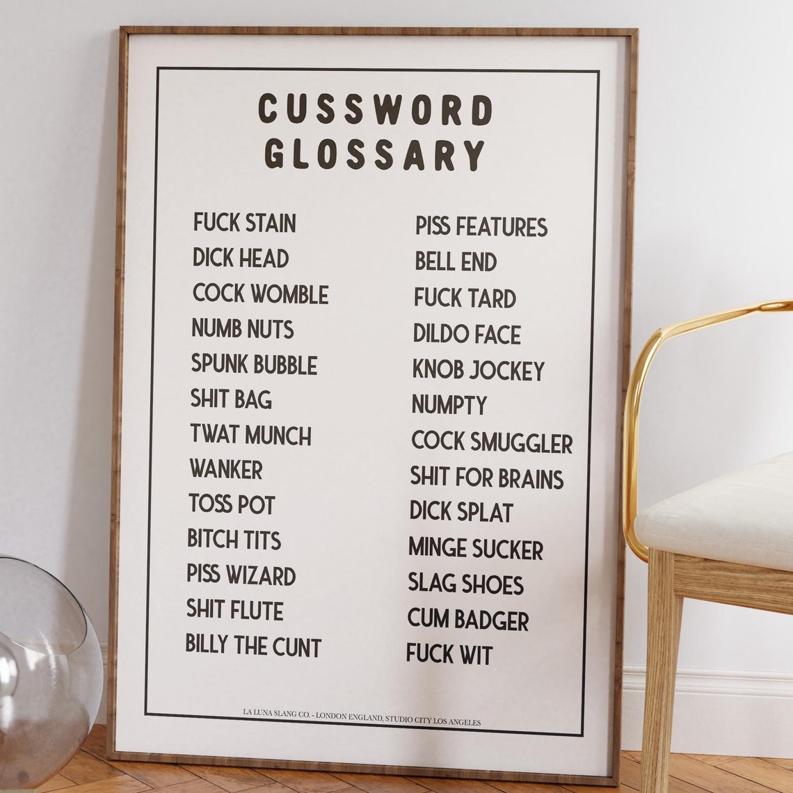 Cuss Word Glossary Funny British Slang Humor Typography Poster