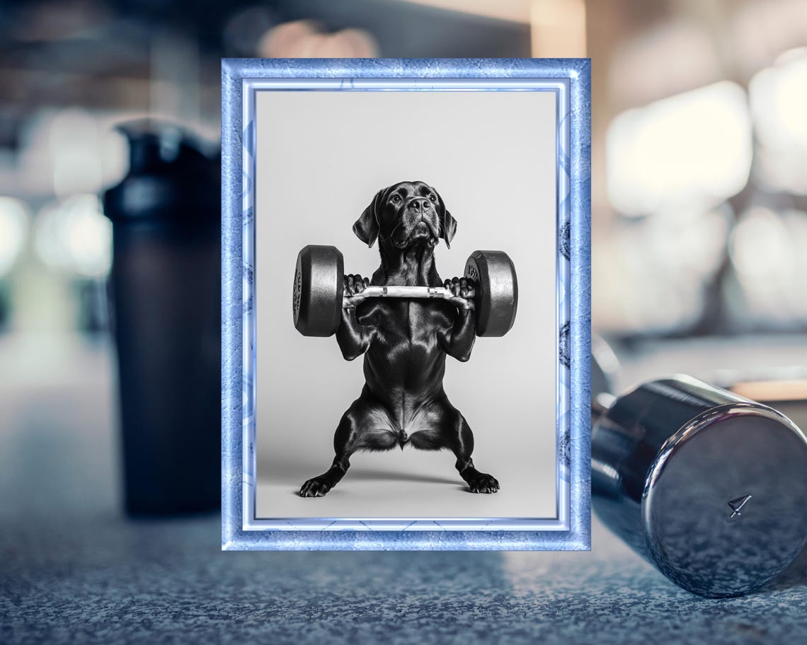 Funny Fitness Poster Dog With Barbell Humorous Animal Art Gift For Fitness Lovers Gym Wall Decor Animal Illustration