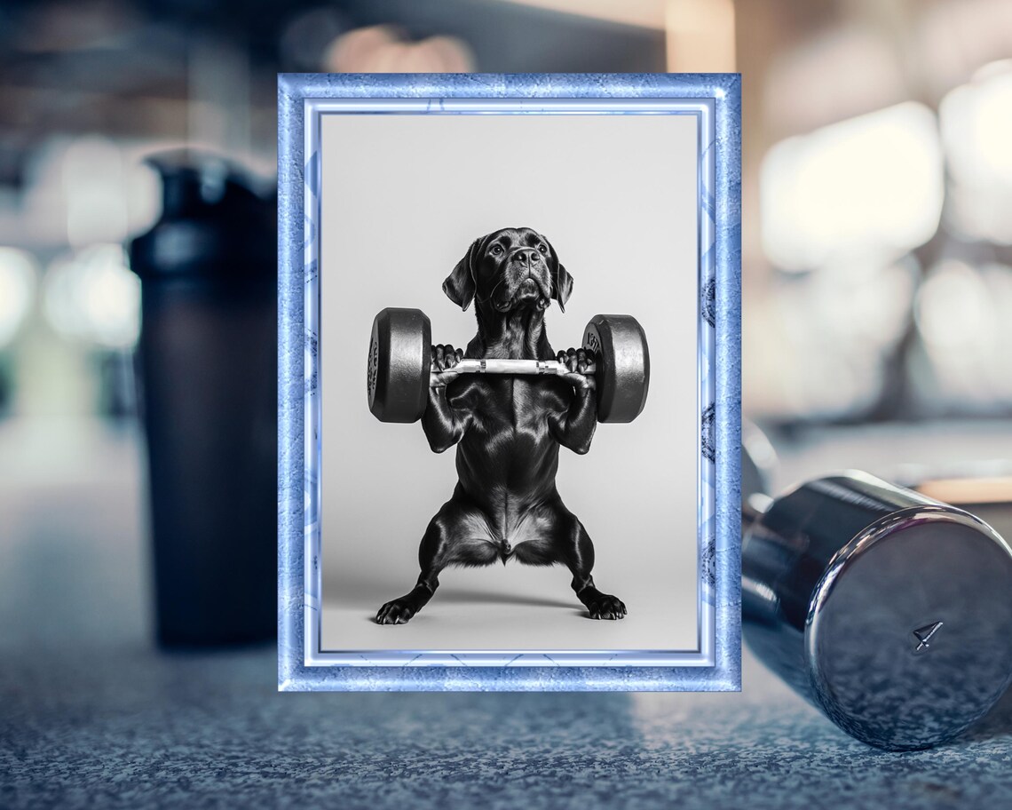 Labrador Dog Lifting a Barbell Workout Funny Animal Gym Poster