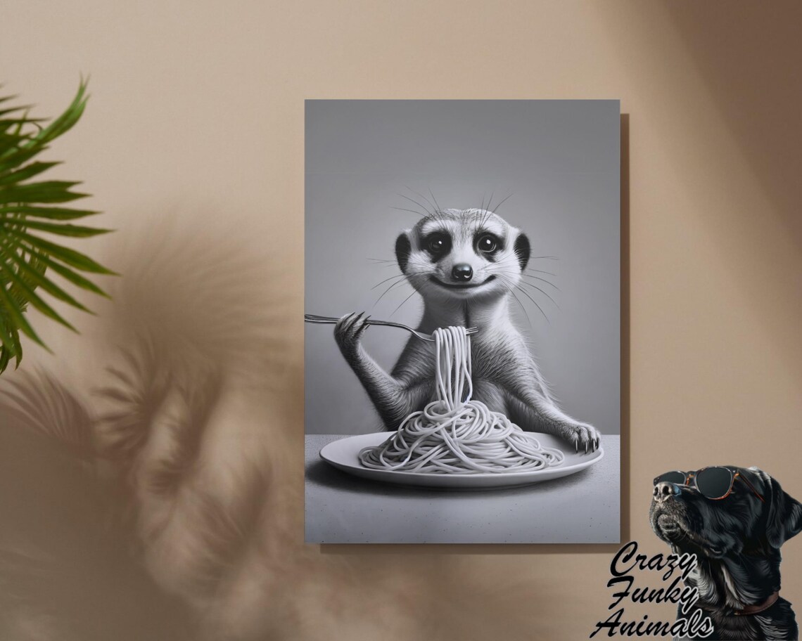 Funny Meerkat With Spaghetti, Humorous Kitchen Art Print - Image 2