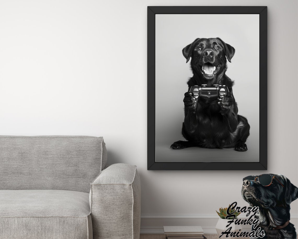 Happy Labrador Dog Gamer Holding a Game Controller Funny Poster - Image 2