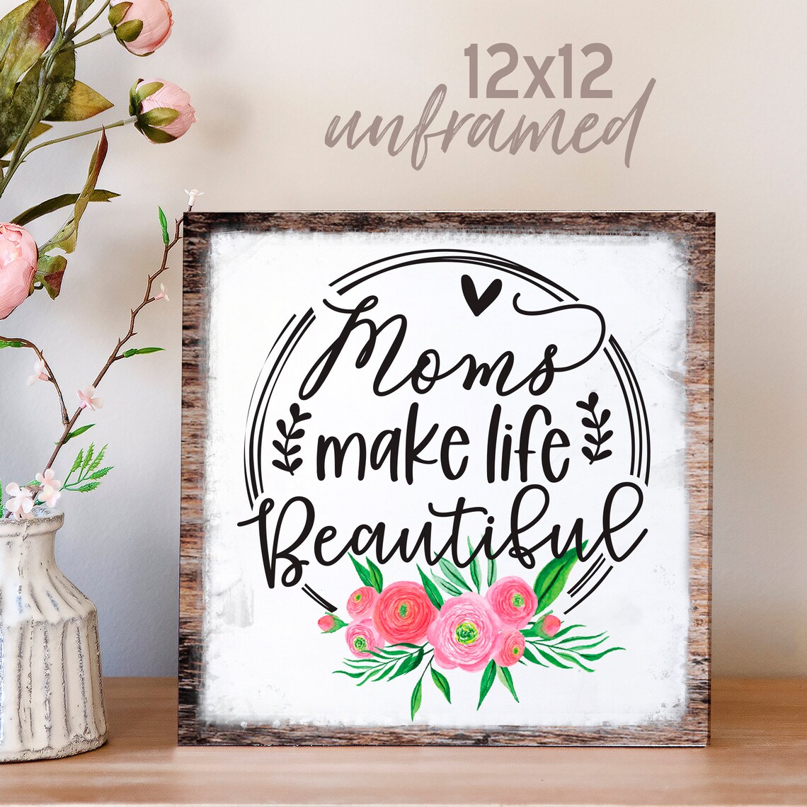 Moms Make Life Beautiful Floral Watercolor Mother Quote Poster - Image 3
