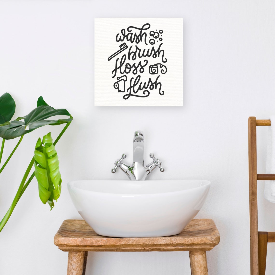 Funny Wash Brush Floss Flush Toothbrush Icon Bathroom Poster - Image 3