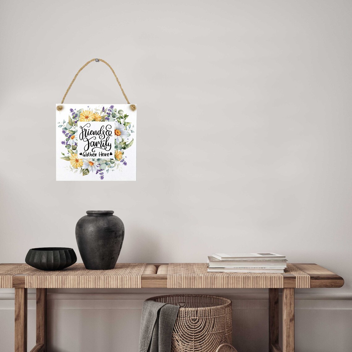 Friends and Family Gather Here Floral Wreath Canvas Wall Print - Image 2