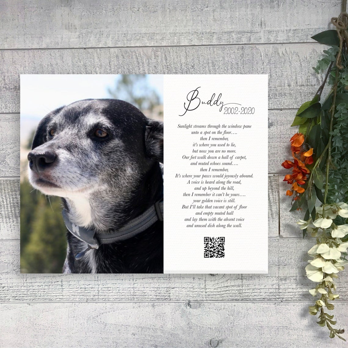 Personalized Dog Memorial Print with QR Code Rainbow Bridge Gift - Image 3