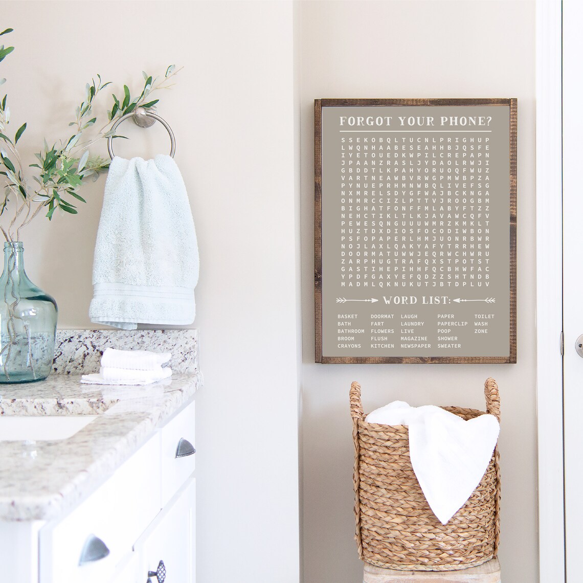 Bathroom Word Search Print Bathroom Decor Funny Bathroom Wall Decor Custom Home Decor Modern Farmhouse Wood Framed - Image 3