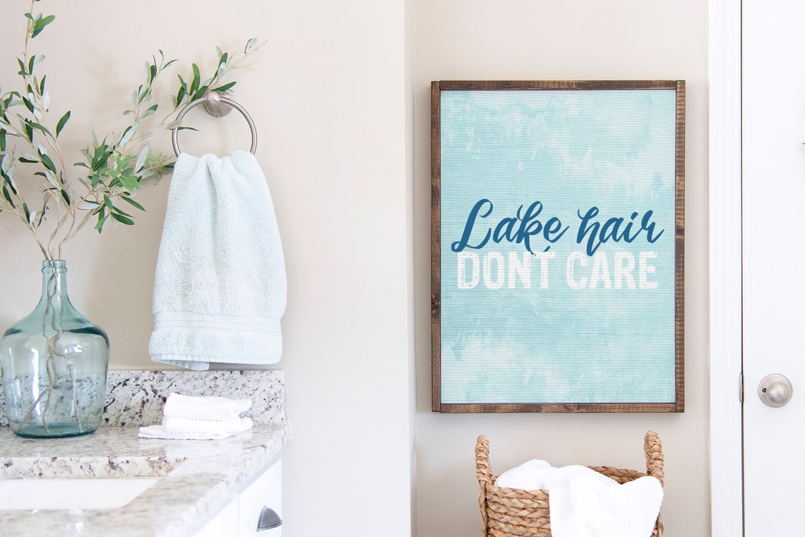 Lake Hair Don't Care Script Blue Lake House Coastal Cabin Decor Poster - Image 2