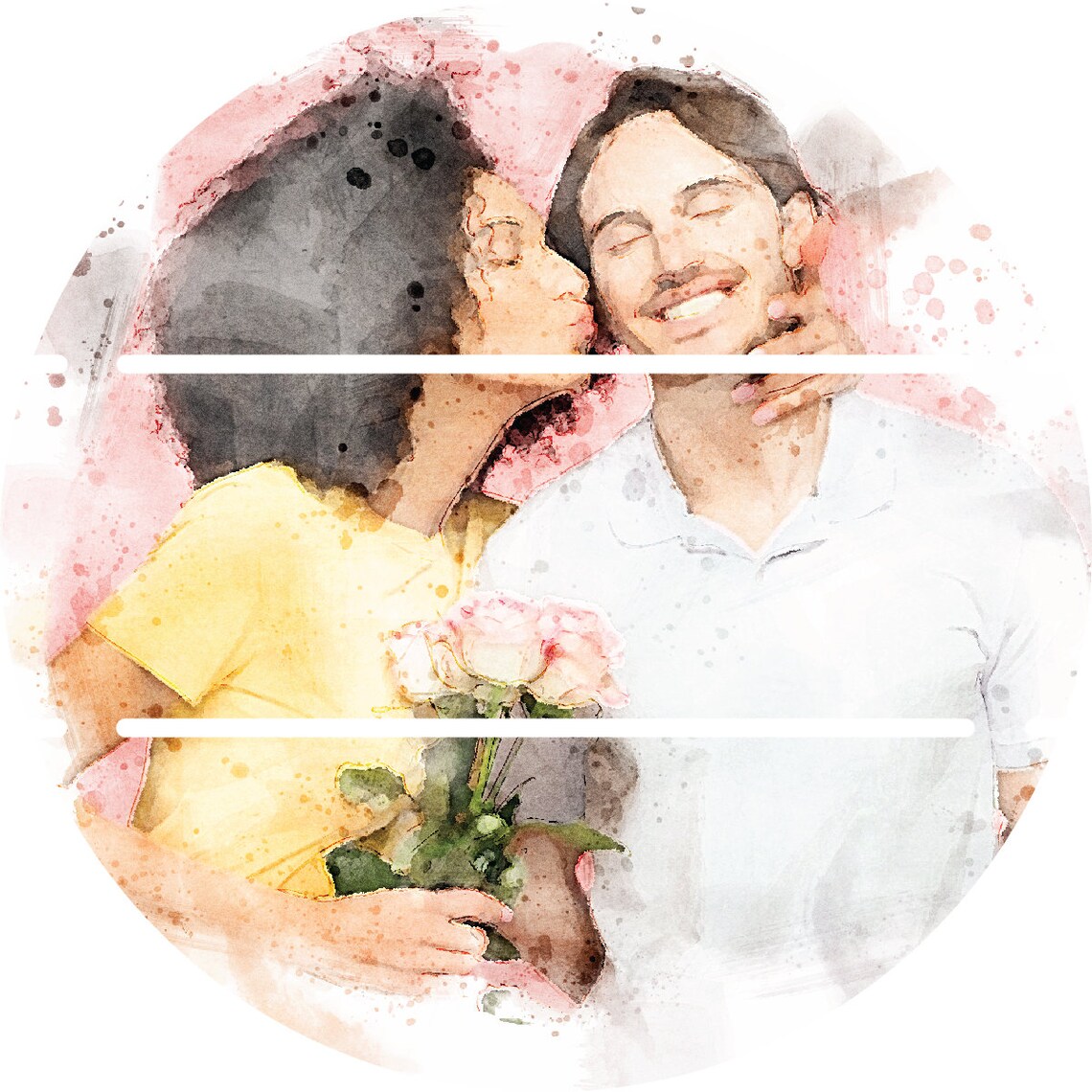 Custom Watercolor Couple Photo Portrait on Round Wood Poster - Image 3