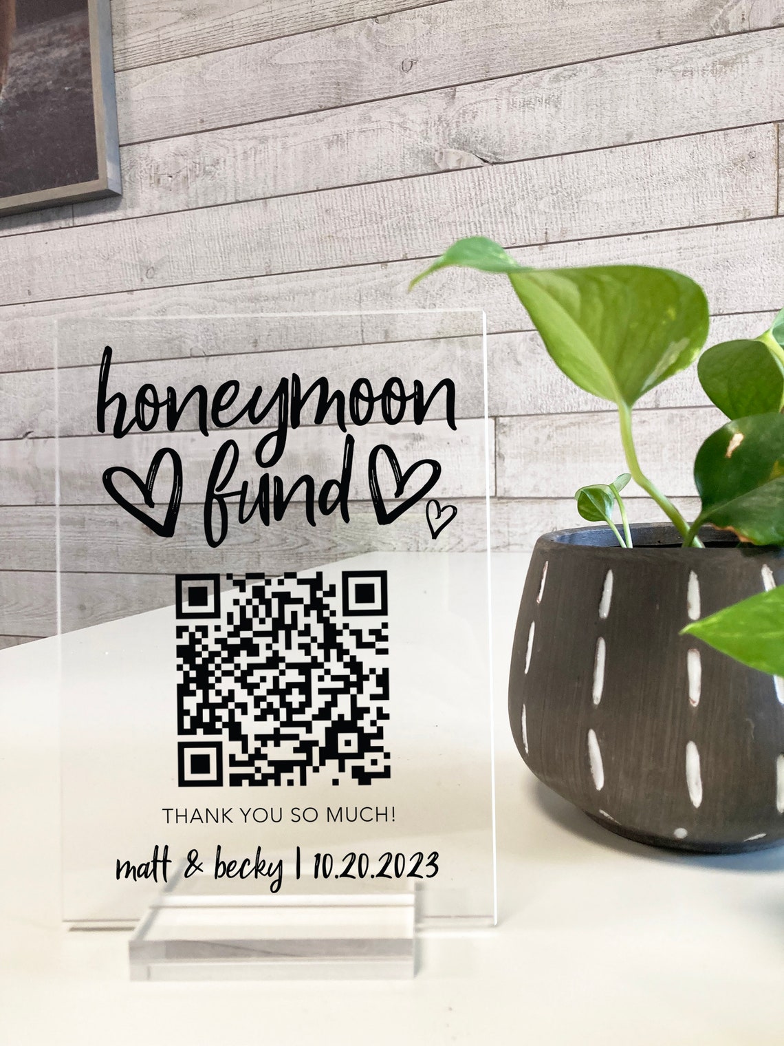 Honeymoon Fund QR Code Acrylic Wedding Table Sign Custom Poster - Image 2