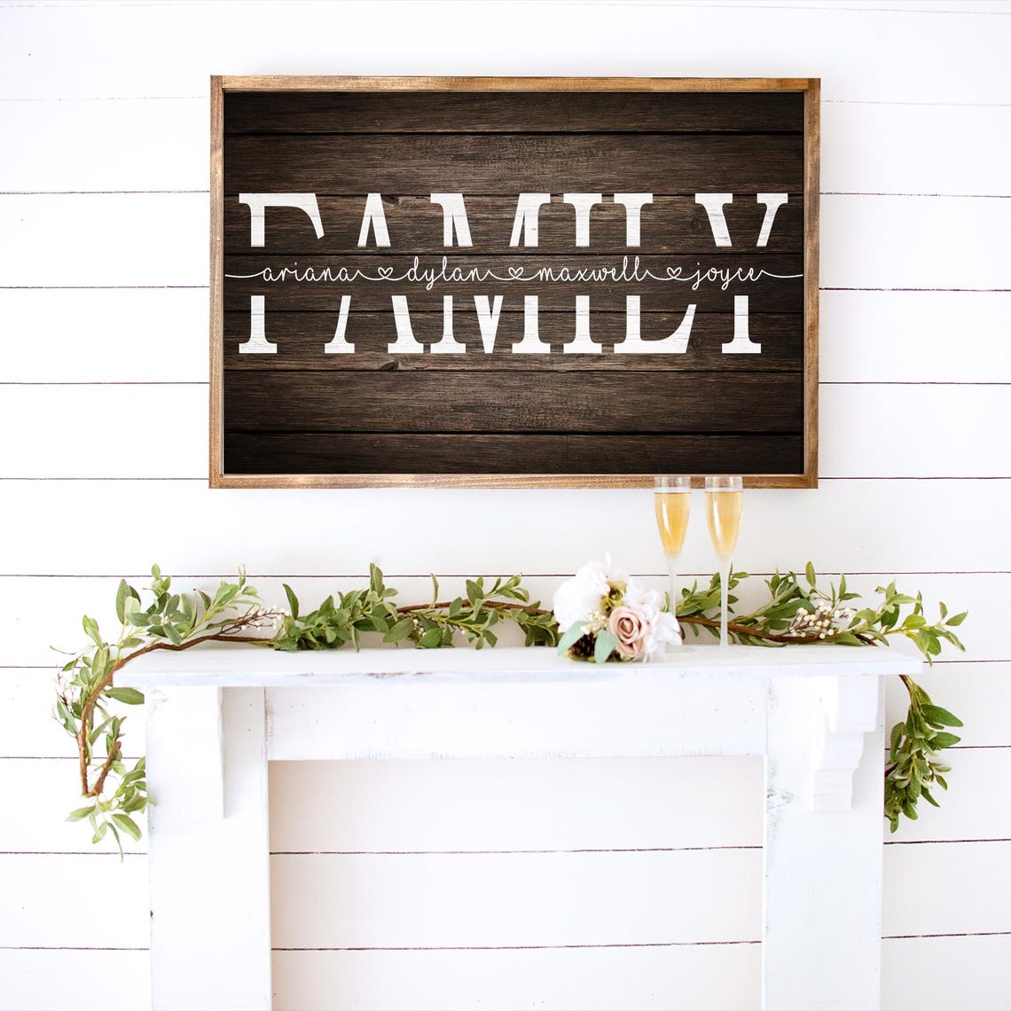 Personalized Rustic Family Names Brown Wood Framed Wall Sign Poster - Image 3