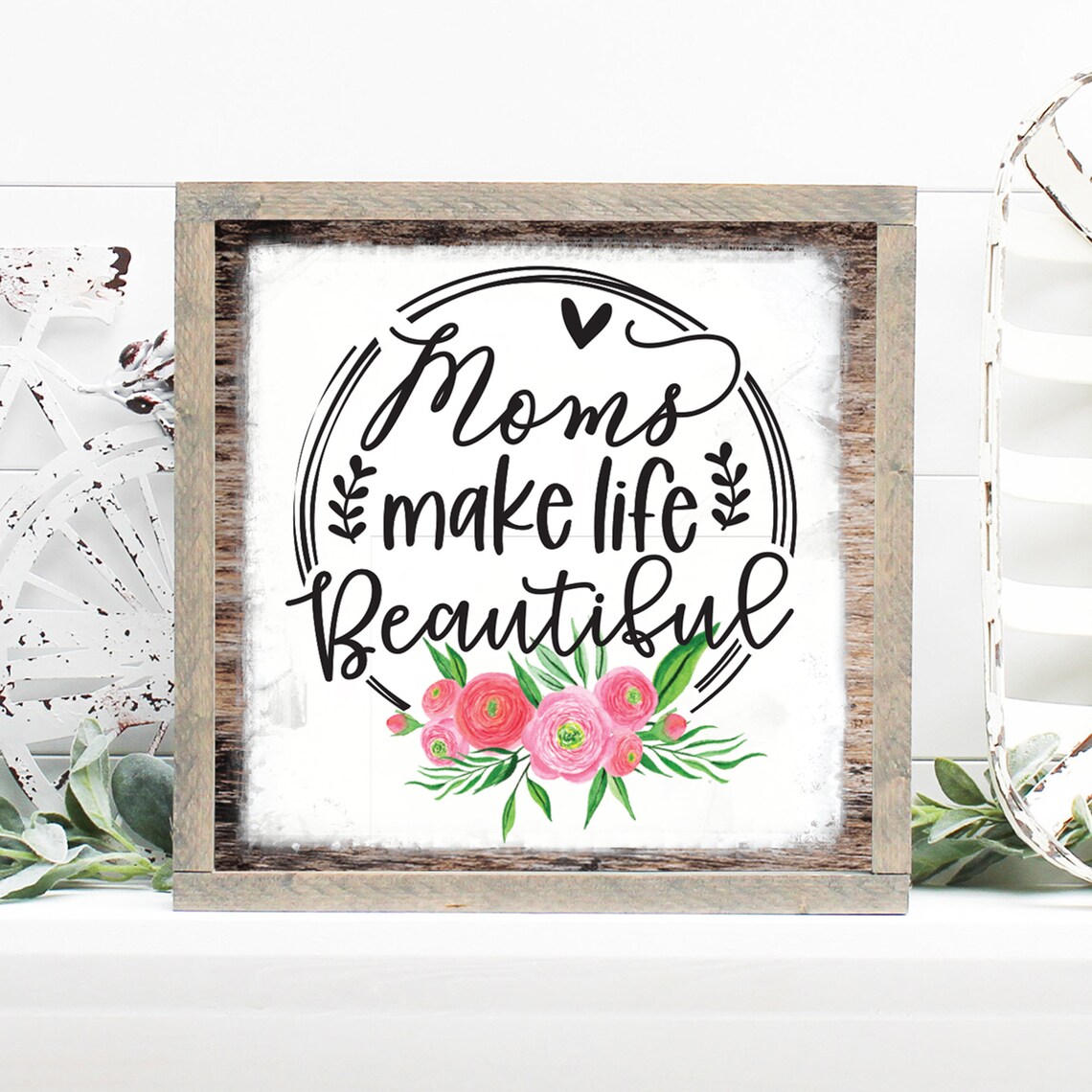 Moms Make Life Beautiful Floral Watercolor Mother Quote Poster - Image 2