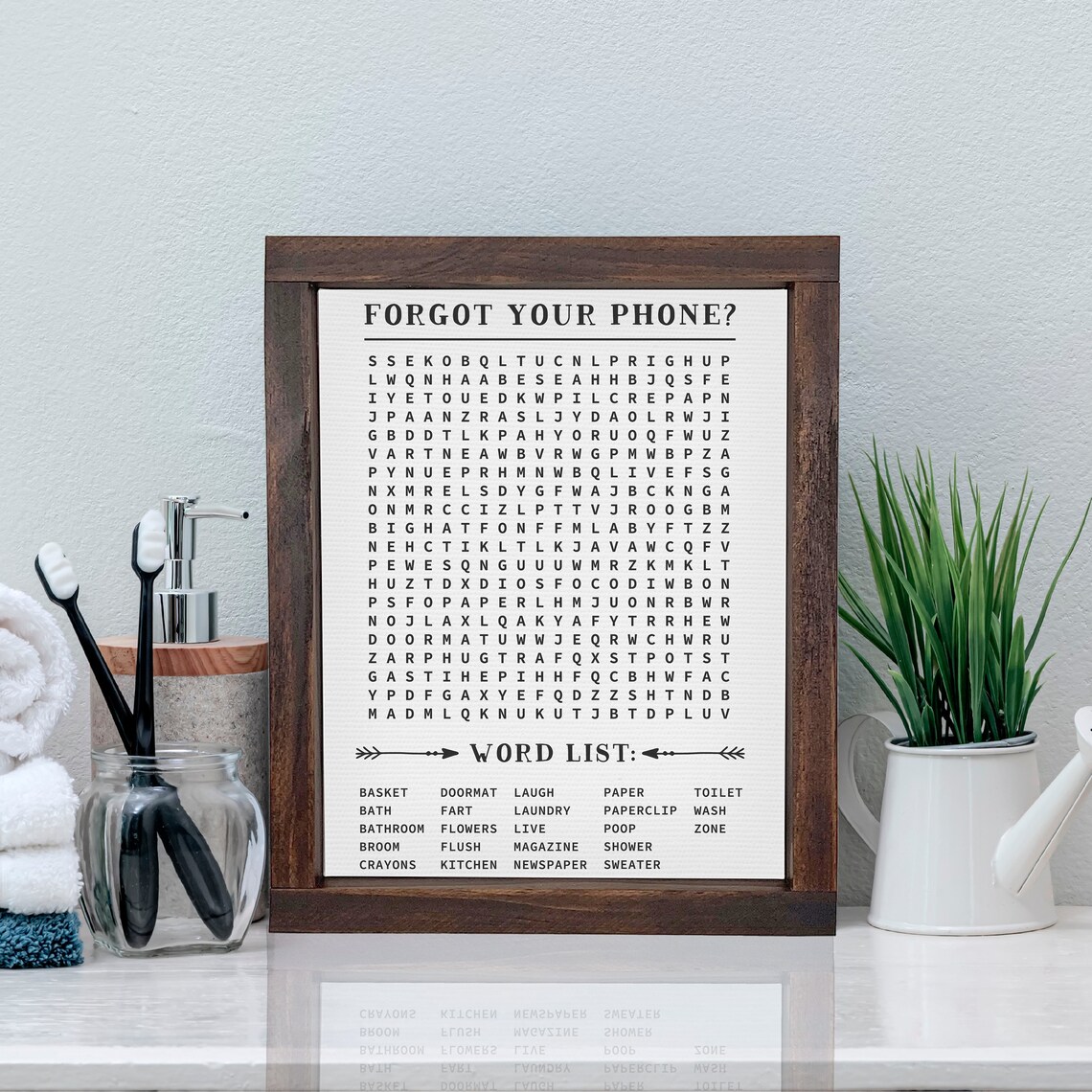 Bathroom Word Search Print Bathroom Decor Funny Bathroom Wall Decor Custom Home Decor Modern Farmhouse Wood Framed - Image 2