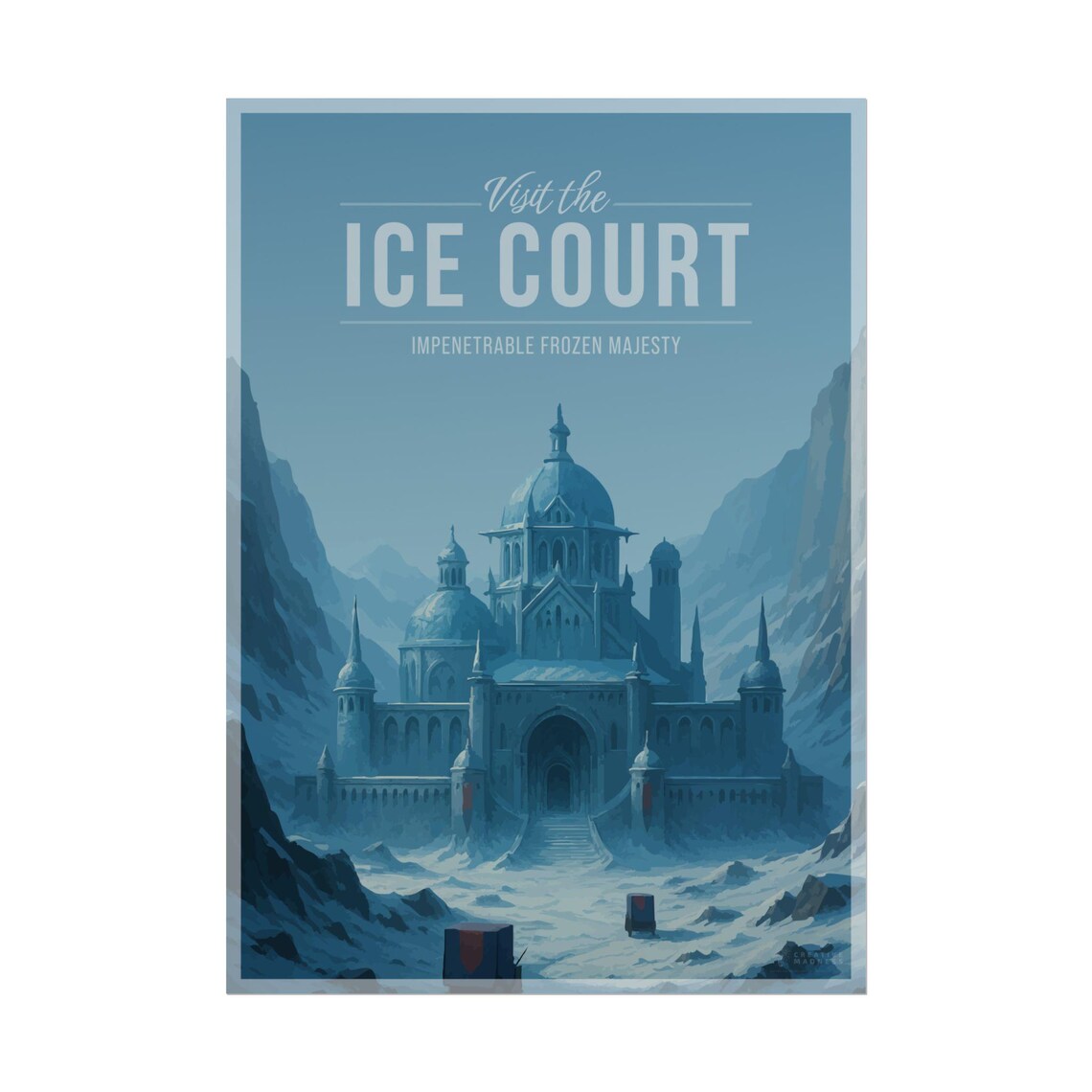 Ice Court Frozen Majesty Fantasy Castle Winter Travel Poster