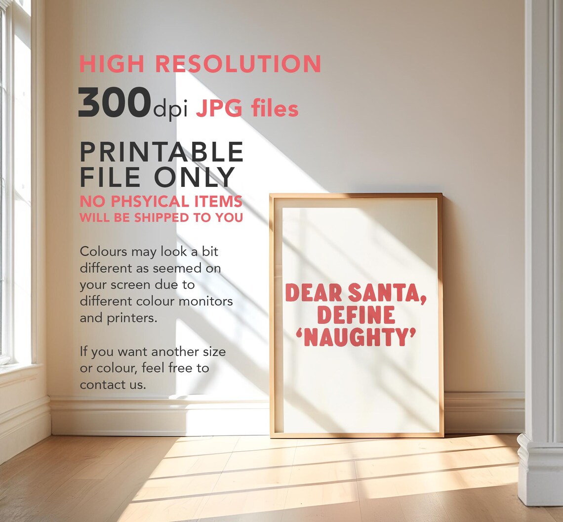 Dear Santa Define Naughty Christmas Typography Poster - Image 3