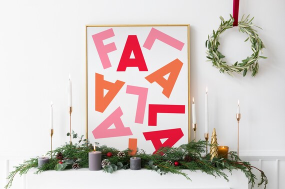 Fa La La Christmas Typography Playful Pink Red Modern Holiday Word Poster