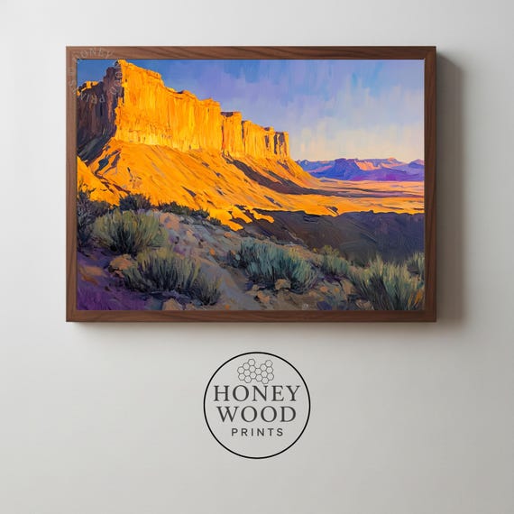 Southwestern Canyon Sunset Art Warm Rustic Landscape Painting Golden Cliffs Scene Textured Wall Decor 3