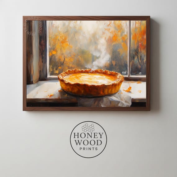 Rustic Autumn Pumpkin Pie Cozy Fall Kitchen Art Farmhouse Window Scene Harvest Time Decor Warm Seasonal Wall 107