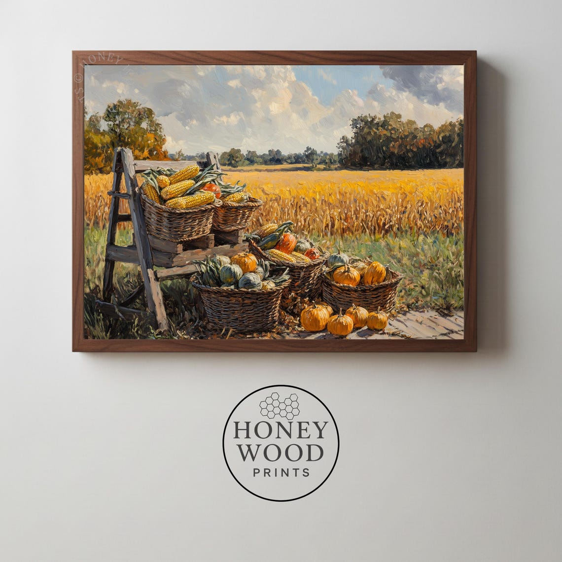Autumn Harvest Still Life Pumpkins and Corn Vintage Painting Poster
