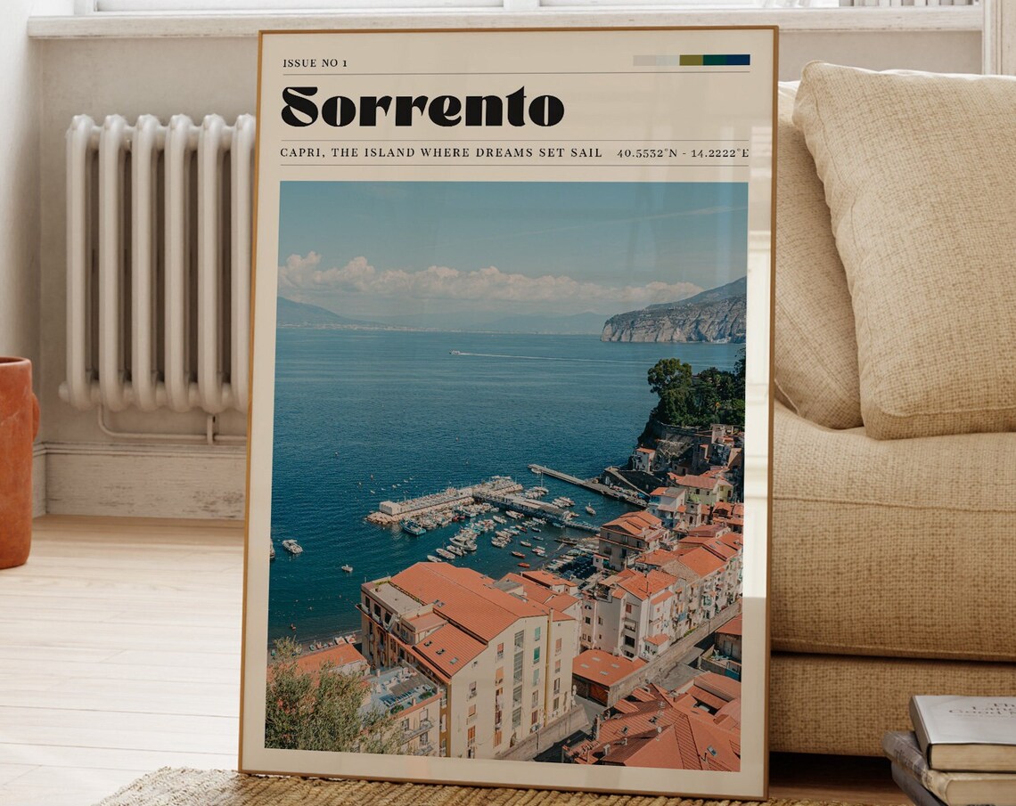 Sorrento Italy Harbor Travel Poster Capri Coastline Bay Photography Decor