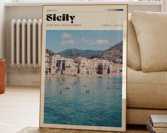Sicily Italy Beach Travel Poster Azure Sea Coastal Town Photography Art