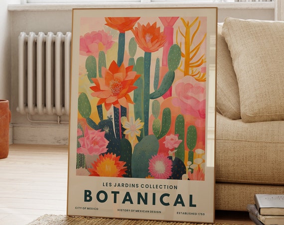 Fun Cactus Poster Colourful Wall Art Botanical Illustration Mexican Cacti Kids Prints Kitchen Gift For Her Flowers