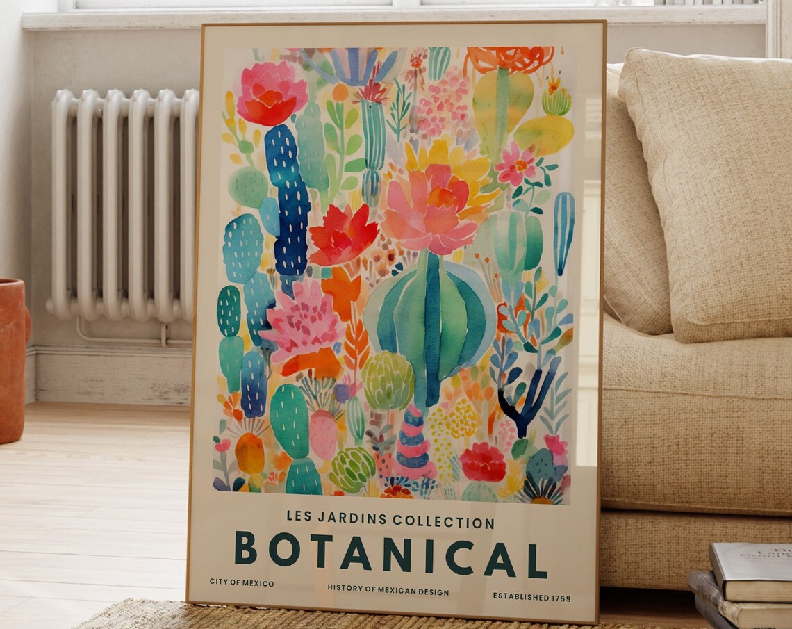 Botanical Cactus Watercolor Poster Mexican Design Collection Art