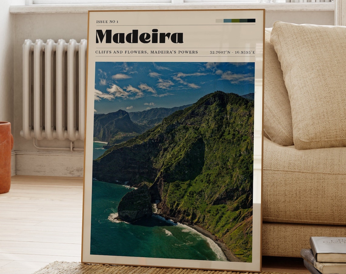 Madeira Vintage Travel Poster, Portugal Island