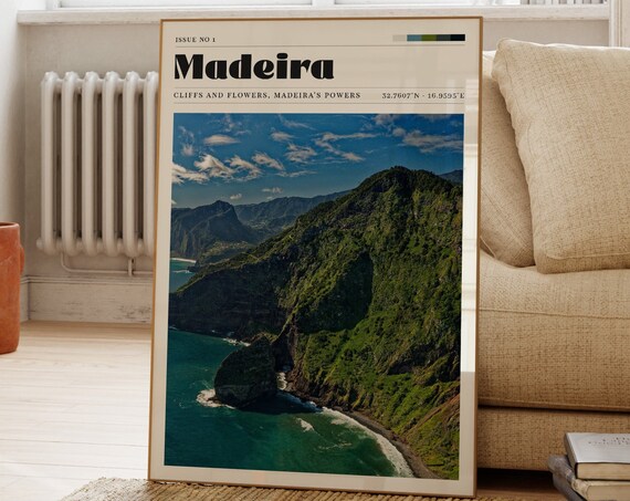 Madeira Vintage Travel Poster, Portugal Island