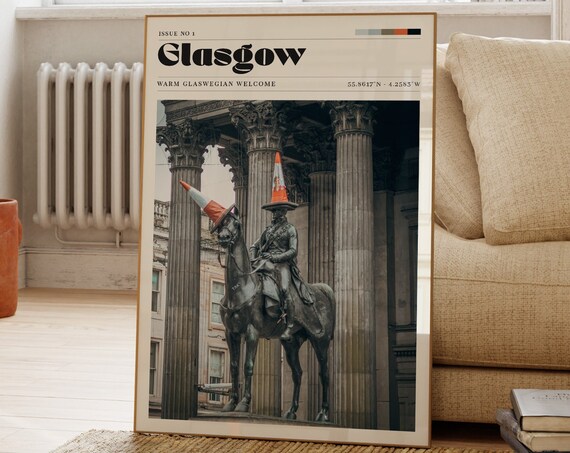 Glasgow Scotland Duke of Wellington Travel Poster Cone Statue Photography Art
