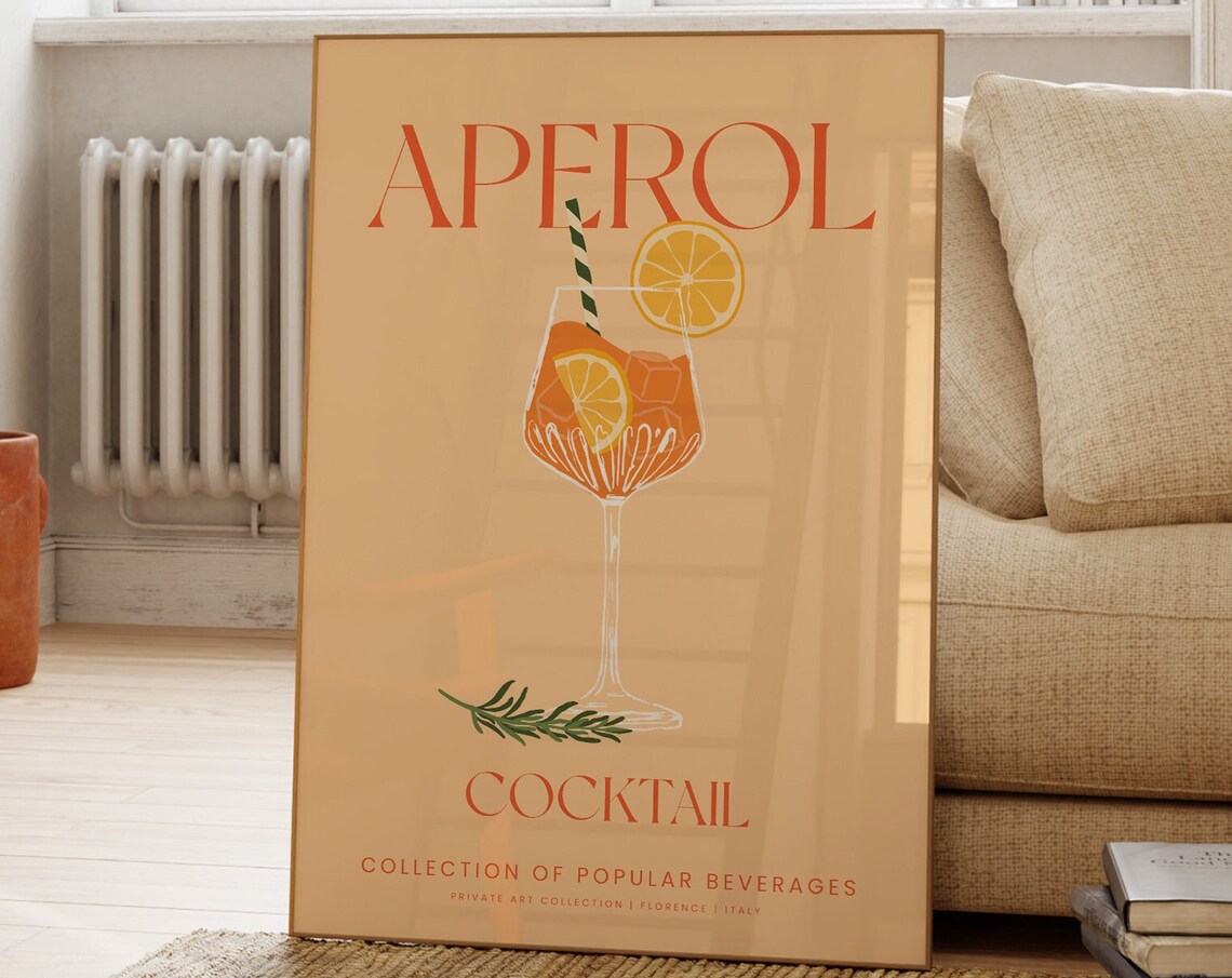 Aperol Cocktail Illustration Beige Florence Italy Beverages Poster