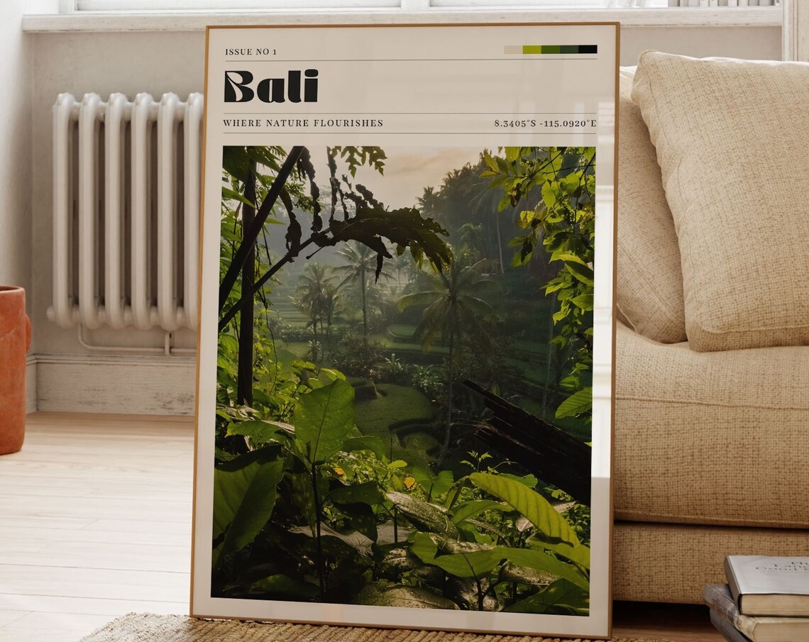 Bali Jungle Rice Terrace Magazine Style Tropical Travel Poster