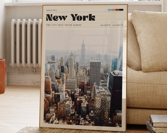 New York Print Travel Poster Art City Vintage Gift For Her Personalised Bedroom Decor Cityscape