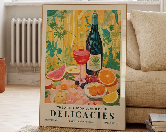 The Afternoon Lunch Club Delicacies Wine And Fruit Illustration Poster
