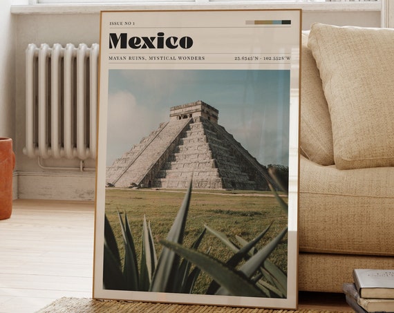 Mexico Art Print Travel Poster Gift For Her Personalised Bedroom Decor Cityscape Unique Wall Minimalist