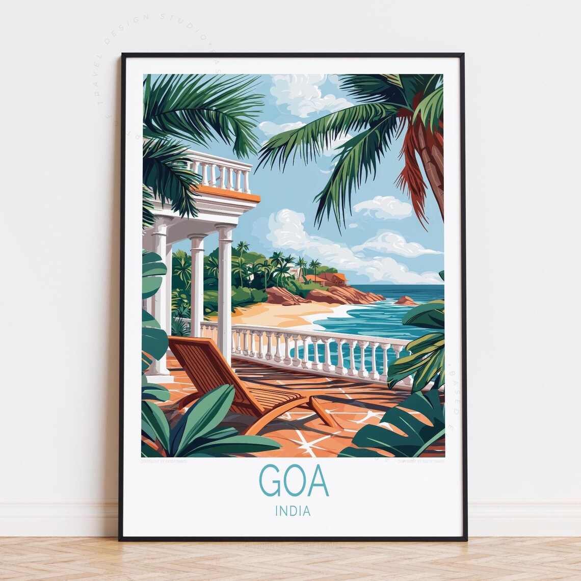 Goa India Colonial Veranda Palm Cove Coastal Getaway Travel Poster