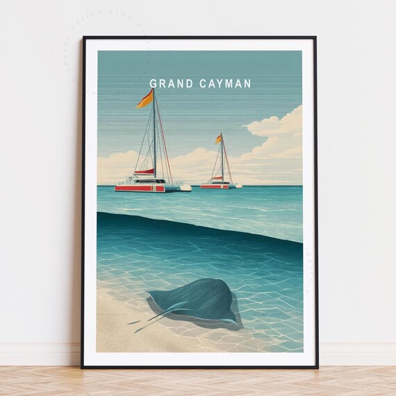 Grand Cayman Travel Poster Islands Wall Art Caribbean Print Home Decor Birthday Gifts Minimalist