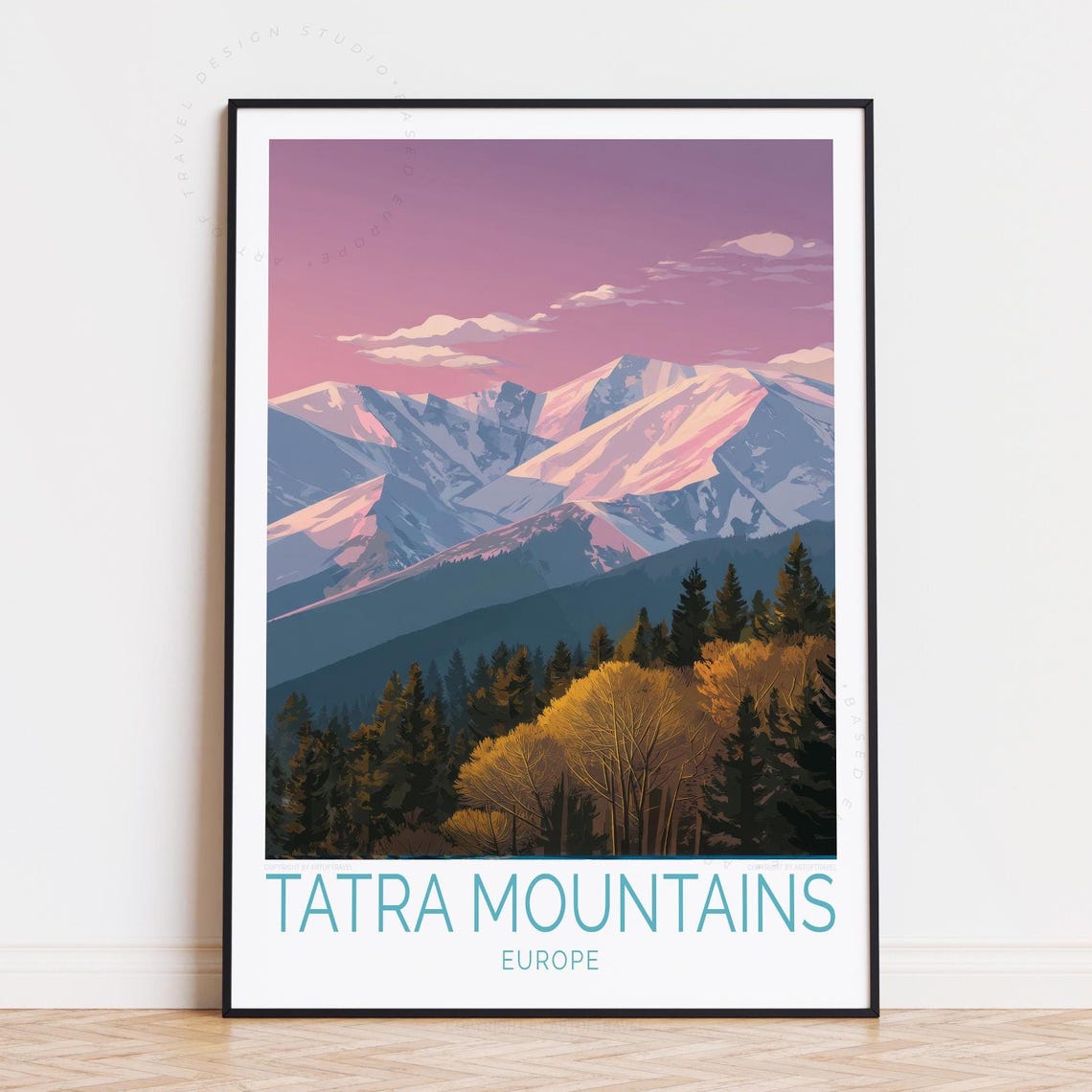 Tatra Mountains Europe Snowy Alpine Peaks Pink Sunset Travel Poster