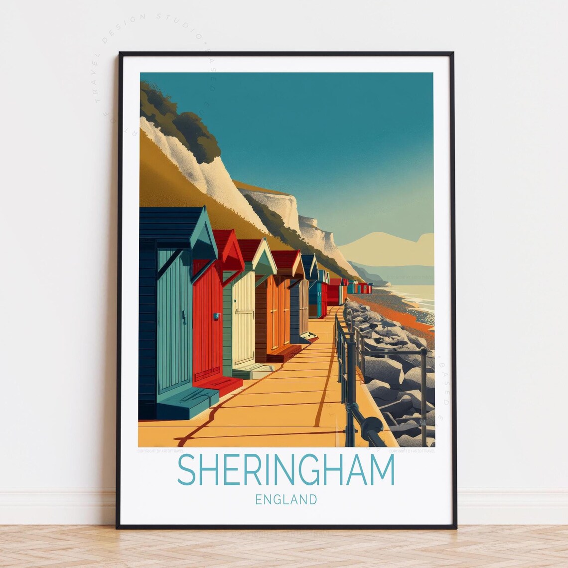 Sheringham England Colorful Beach Huts White Cliffs Travel Poster