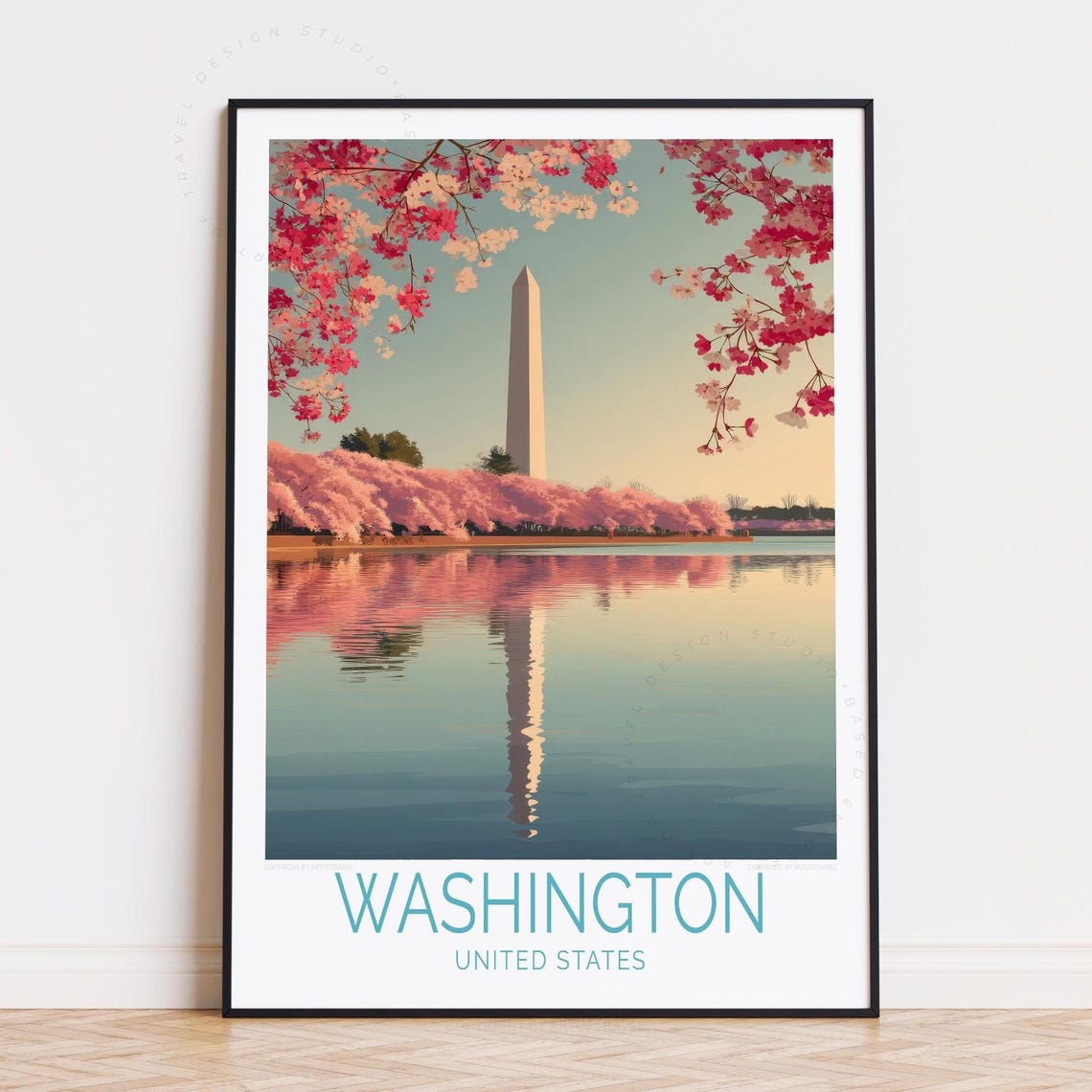 Washington United States Cherry Blossom Monument Spring Travel Poster