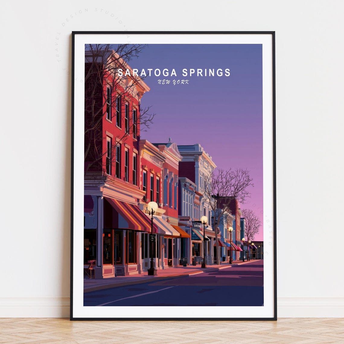 Saratoga Springs New York Historic Downtown Vintage Travel Poster