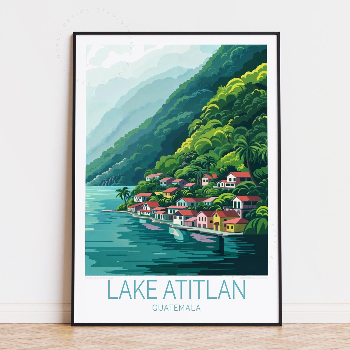 Lake Atitlan Guatemala Lakeside Town Vintage Travel Wall Decor Poster