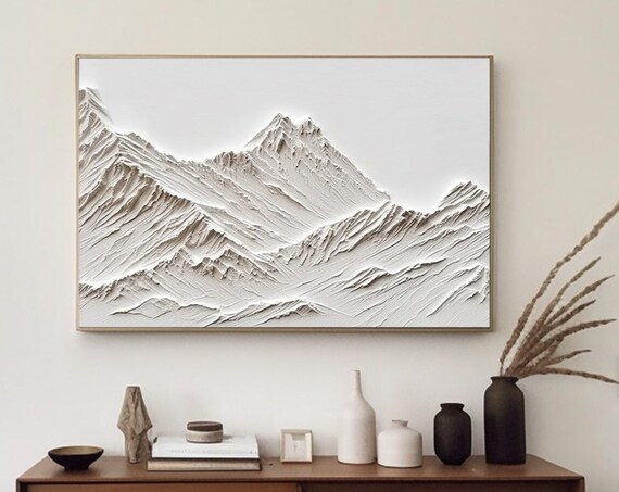 Large White 3d Texture Mountain Painting White Minimalist Texture Art Modern Wabi Sabi Wall Art White Nordic Wall Painting Living Room Decor