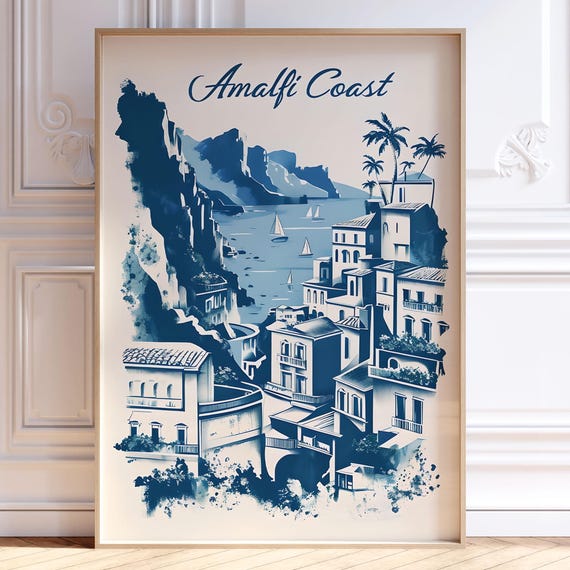 Amalfi Coast Retro Travel Poster Art Print