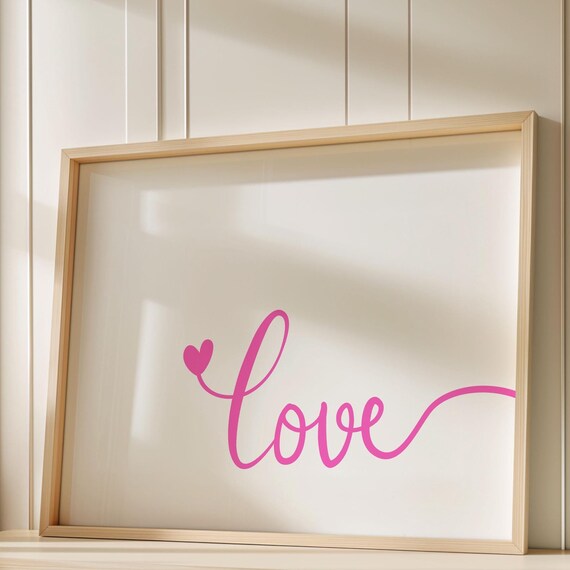 Love Pink Calligraphy Heart Minimalist Romantic Typography Art Poster
