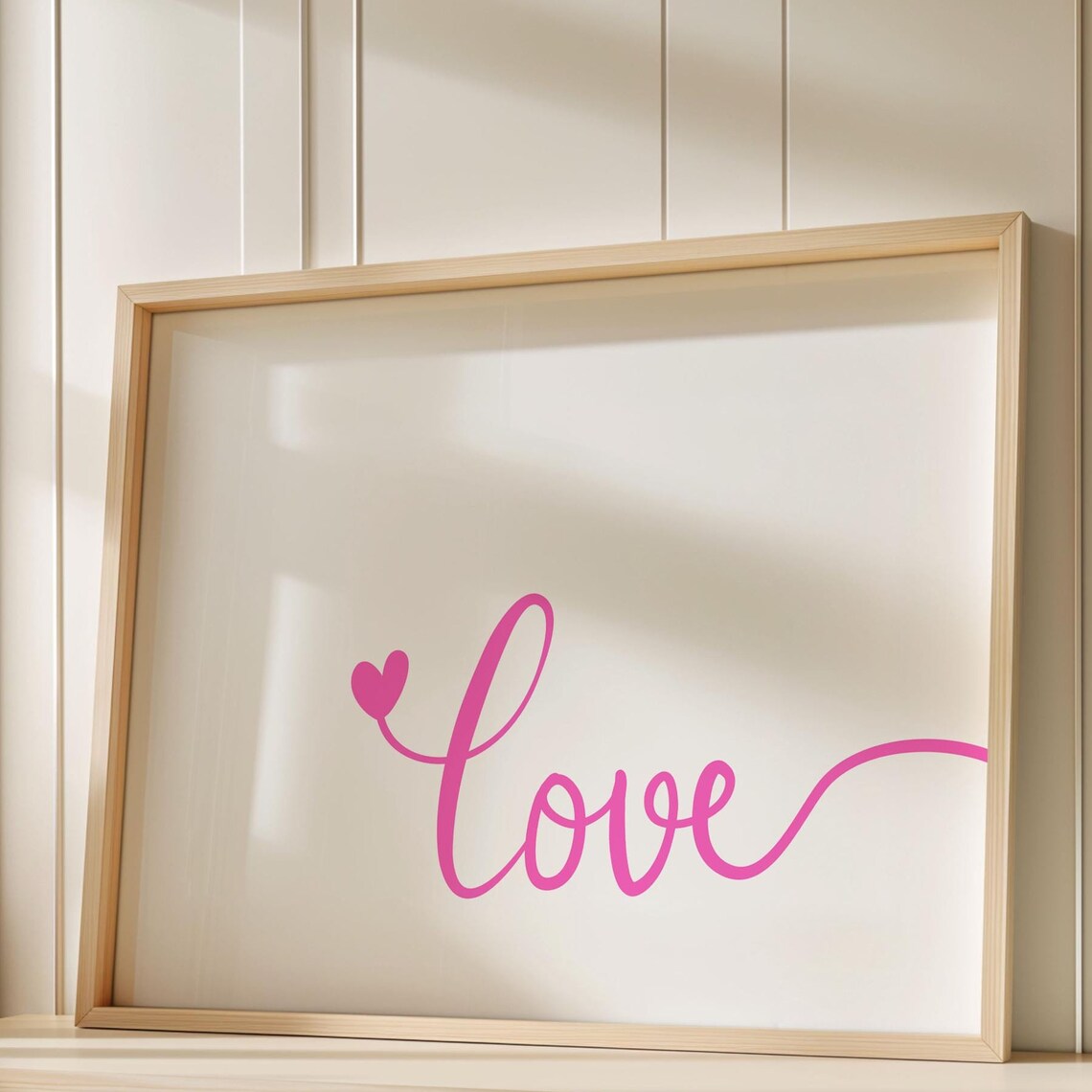 Love Pink Calligraphy Heart Minimalist Romantic Typography Art Poster