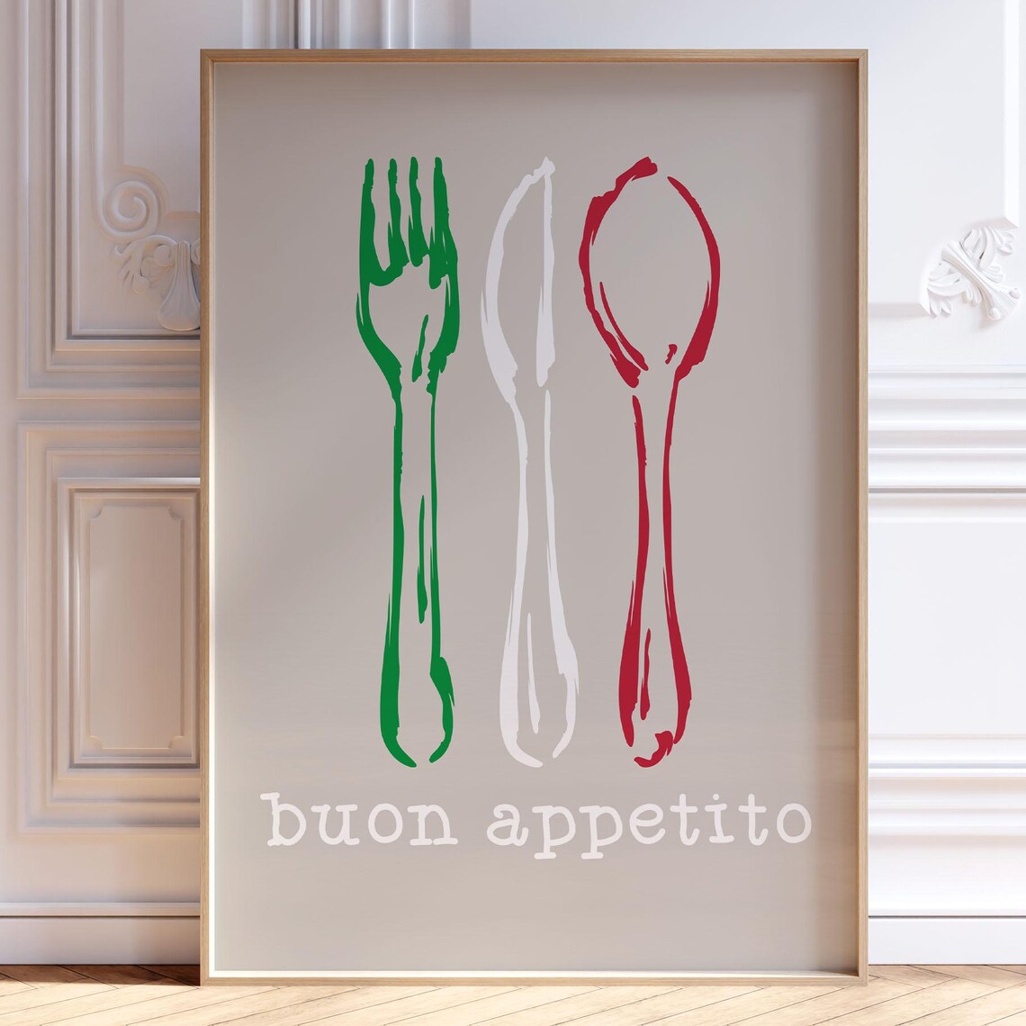 Buon Appetito Italian Flag Cutlery Fork Knife Spoon Kitchen Poster