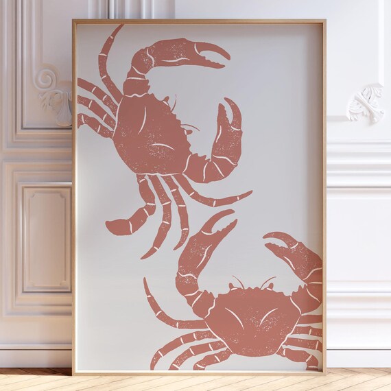 Crab Wall Art Print Coastal Decor Beachy Poster Minimalist Fisherman