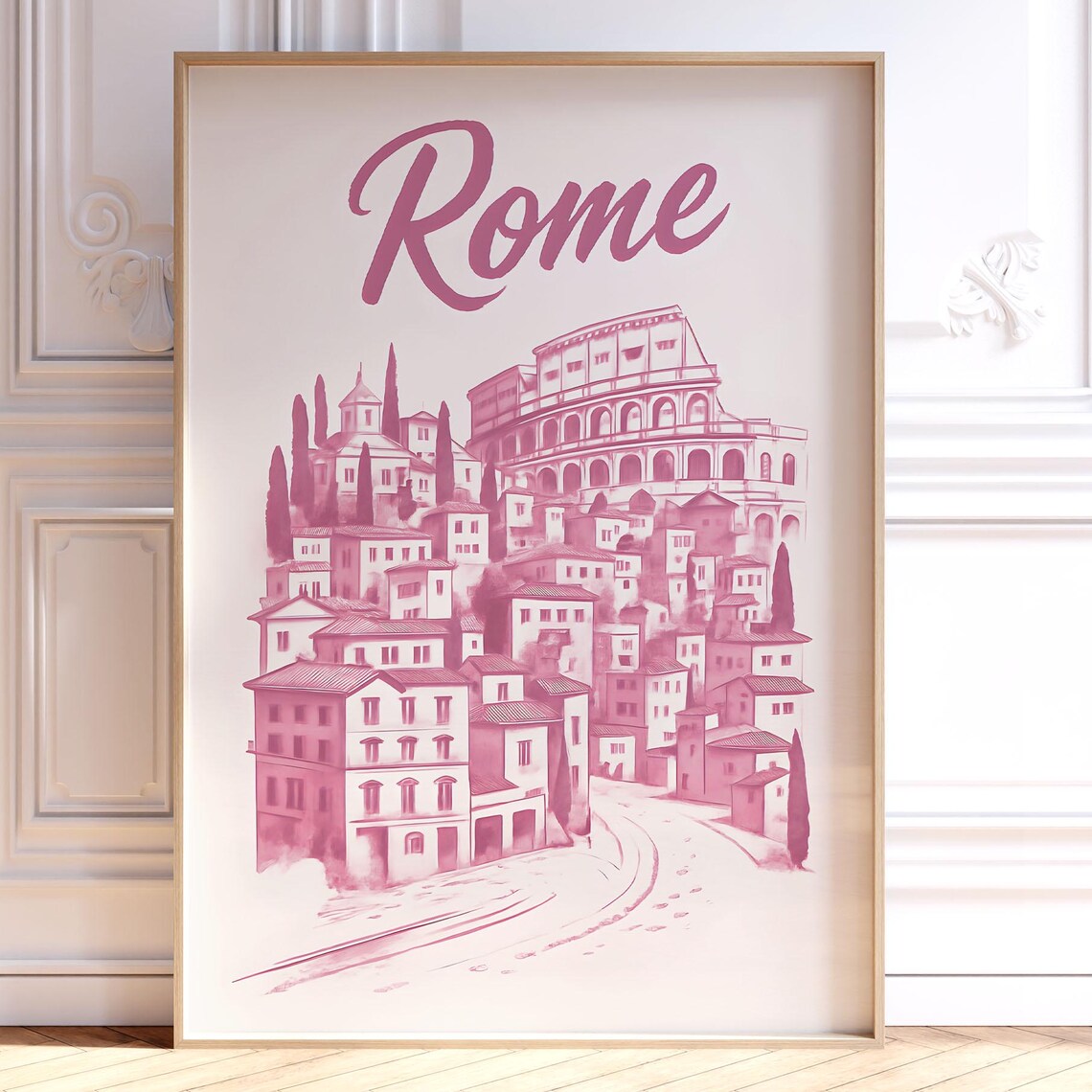 Rome Italy Retro Travel Poster, Cityscape Sketch