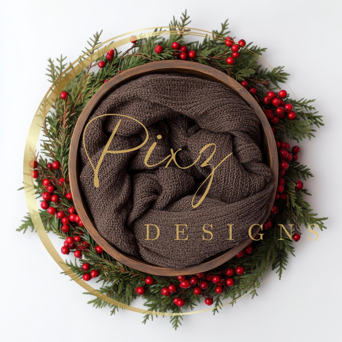 Christmas Newborn Photo Bowl Prop Pine Berries Holiday Backdrop Poster