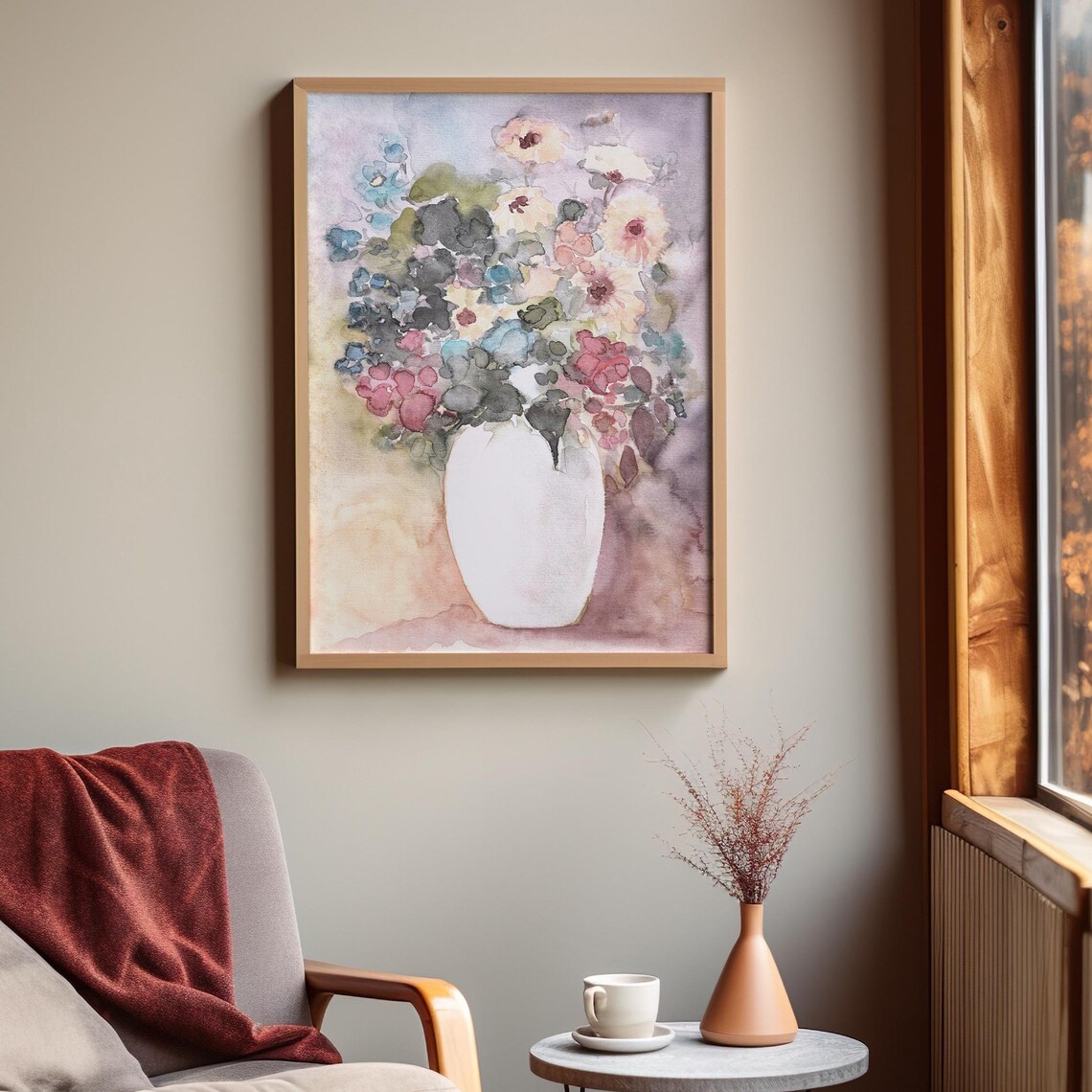 Muted Floral Still Life, Vintage Botanical Art Print